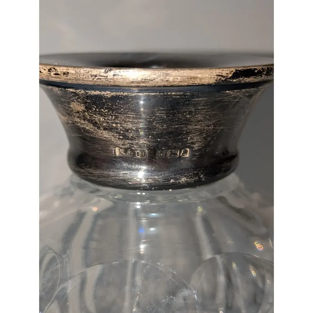 VTG 60s Roberts & Dore 925 Sterling Silver Rim Cut Crystal Decanter